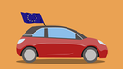 Ein Auto mit einer Europaflagge  | Bild: BR 
