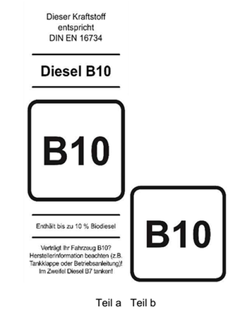 Kennzeichnung von Diesel B10 | Bild: Bundesumweltministerium 2023, www.bmuv.de/faqs/10-bimschv