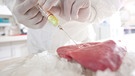Fleisch wird im Labor bearbeitet mir Spritze | Bild: mauritius-images
