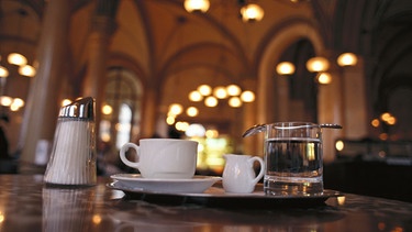 Eine Tasse mit Kaffee steht auf einem Tablett in einem Kaffeehaus in Wien | Bild: mauritius images