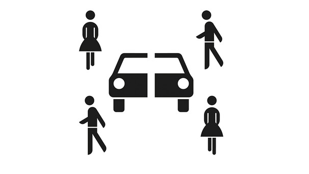 Sinnbild im Straßenverkehr - ein Pkw mit verschiedenen Personen drumherum | Bild: Bundesanstalt für Straßenwesen