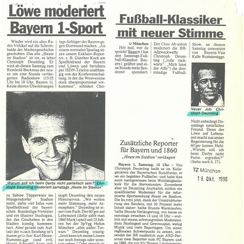 SZ-Artikel über die Moderation von Deumling bei seiner ersten HiS-Sendung | Bild: BR/Historisches Archiv