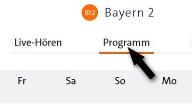 Programmfahne von Bayern 2. Der Mauscursor steht über dem Wort "Programm", darunter die Wochentage. | Bild: BR