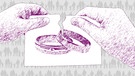 Hände zerreißen ein Blatt auf dem Eheringe zu sehen sind | Bild: BR, colourbox.com; Montage: BR