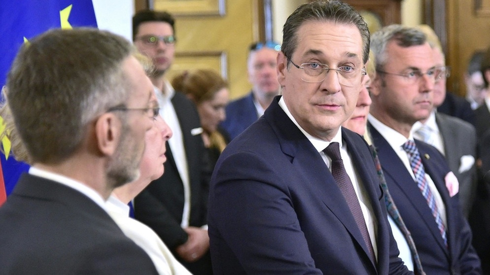 Der FPÖ-Politiker Heinz-Christian Strache bei seinem Rücktritt am 18. Mai 2019 | Bild: Hans Punz/APA/dpa