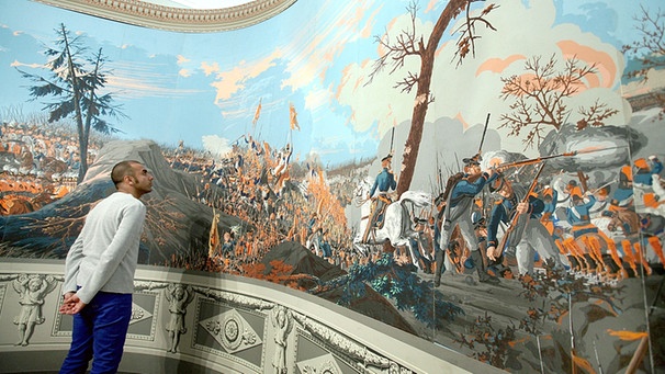 Panoramatapete mit Motiven der Schlacht von Austerlitz, Tapetenmuseum in Kassel | Bild: picture-alliance/dpa