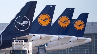 Flugzeuge der Lufthansa stehen auf dem Vorfeld am Flughafen München.  | Bild: picture-alliance/dpa
