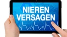 Tablet, auf dessen Display steht: Nierenversagen | Bild: colourbox.com