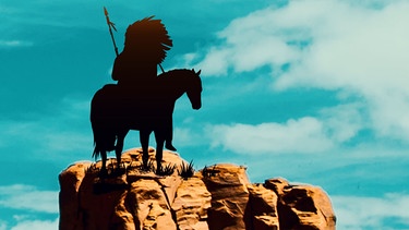 Silhouette eines Indianerhäuptlings auf einem Pferd | Bild: colourbox.com; Montage: BR