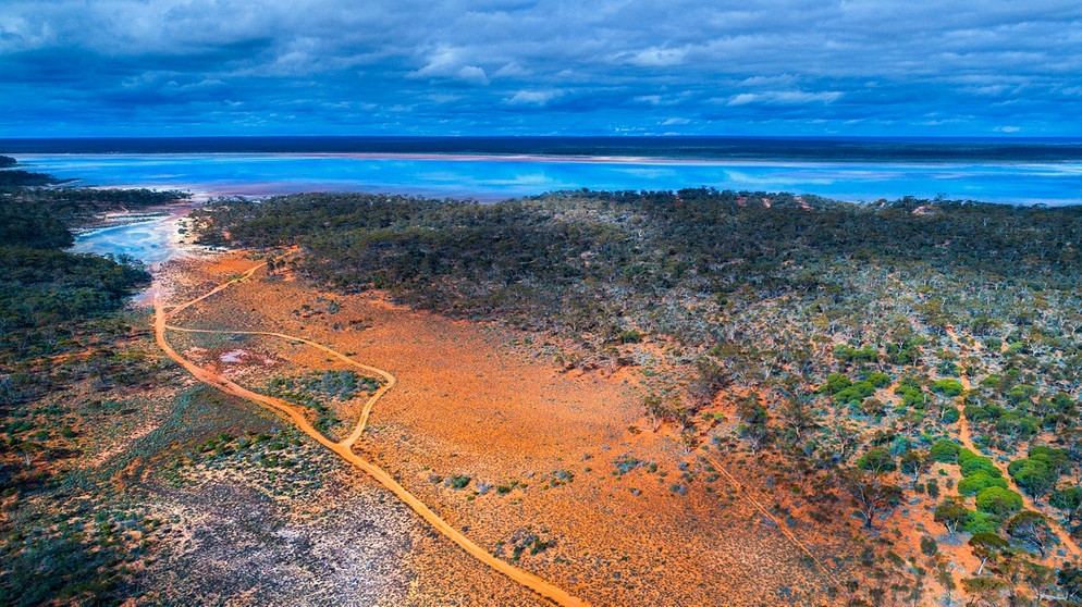 Luftaufnahme der Straße zu Lake Dundas in Westaustralien | Bild: picture alliance / paul mayall | paul mayall