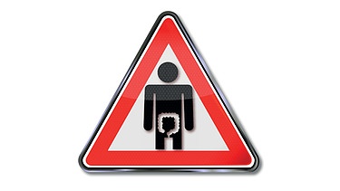 Straßenschild "Achtung" mit stilisiertem Darm im Bauchraum eines Menschen | Bild: colourbox.com