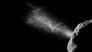 Das Foto zeigt die Simulation einer Wolke, die durch die Kollision der Sonde "DART" mit einem Asteroiden ausgelöst werden kann. | Bild: picture-alliance/dpa