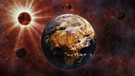 Die Erde, im Hintergrund die Sonne | Bild: colourbox.com