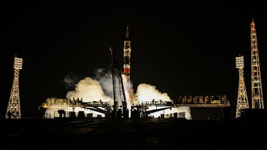 Start einer Soyuz-FG Trägerrakete auf dem Weltraumbahnhof Baikonur | Bild: picture-alliance/dpa