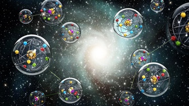 Miteinander verbundene Kugeln vor dem Hintergrund eines Universums. | Bild: picture alliance / Zoonar | Cigdem Simsek