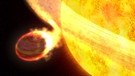 Die künstlerische Darstellung zeigt einen Exoplaneten vor seinem Stern. | Bild: picture-alliance/dpa