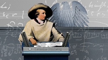 Goethe im Bundestag. | Bild: pa/Daniel Kalker, pa/The Print Collector/Heritage Images, pa/ASSOCIATED PRESS/Markus Schreiber, pa/dpa/Kay Nietfeld; Montage: BR;