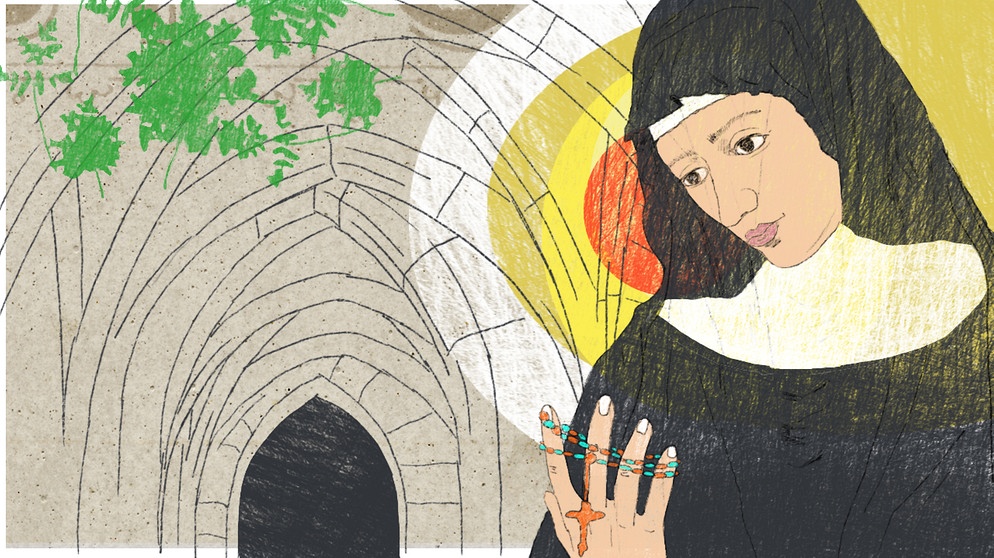 Illustration Kalenderblatt: Klara von Assisi versteckt soch bei den Benediktinerinnen | Bild: BR/ Angela Smets