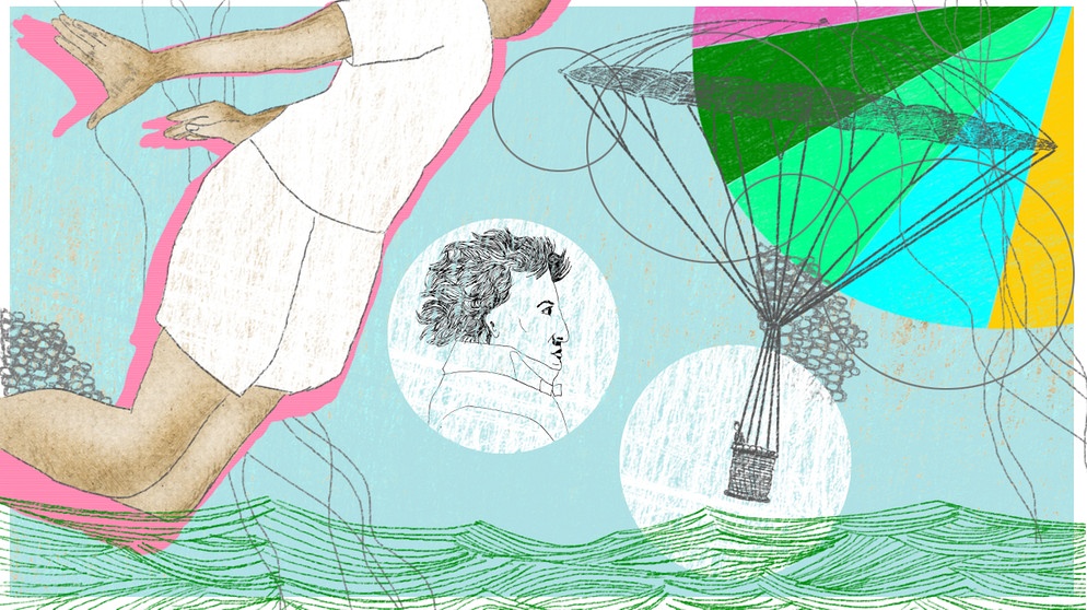 Illustration Kalenderblatt: Erster Fallschirmsprung aus Heißluftballon | Bild: BR/Angela Smets