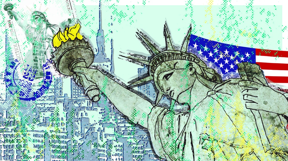 Illustration des Kalenderblatts: Freiheitsstatue erreicht Hafen von New York | Bild: BR; Franziska Pucher