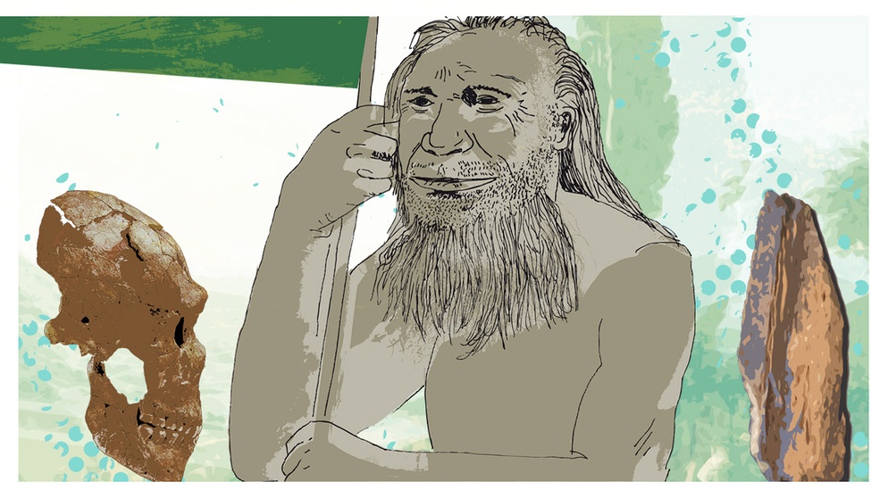 Illustration des Kalenderblatts: Der Neandertaler wird Gesprächsstoff  | Bild: BR/Angela Smets