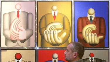 Eine Gemälde des Künstlers Hans Ticha, einen Menschen beim Klatschen darstellend | Bild: picture-alliance/dpa