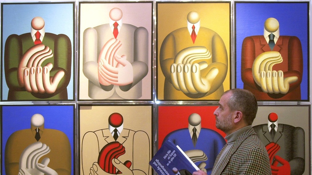 Eine Gemälde des Künstlers Hans Ticha, einen Menschen beim Klatschen darstellend | Bild: picture-alliance/dpa