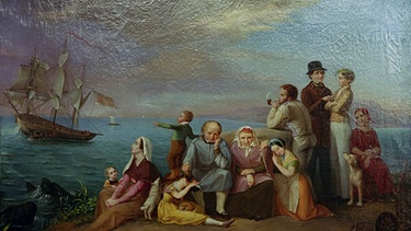 "Die Auswanderer nach Amerika" - Gemälde, um 1850, von Franz Wilhelm Harsewinkel (1796-1872). Oel auf Leinwand, 63,5 x 79 cm. Inv.Nr. 1750 LM Muenster, Westfaelisches Landesmuseum.  | Bild: picture-alliance/dpa/akg