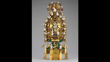 Reliquienbehälter aus Gold, Edelsteinen und Email, aus Paris, Frankreich, 1350–1400 n. Chr. | Bild: Trustees of the British Museum