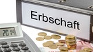 Symbolbild Erbschaft: Ein Ordner mit Unterlagen, Geld, Taschenrechner | Bild: colourbox.com
