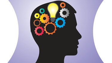 Symbolbild: Hirn denkt - ein Kopf mit Zahnrädern und Glühbirne | Bild: colourbox.com
