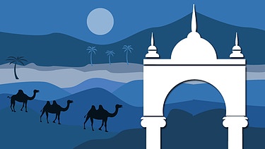 Illustration: Wüstenlandschaft mit Kamelen | Bild: colourbox.com; Montage: BR