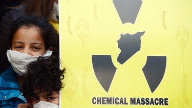 Schild auf einer Demonstration gegen Einsatz von Chemiewaffen in Syrien | Bild: picture-alliance/dpa