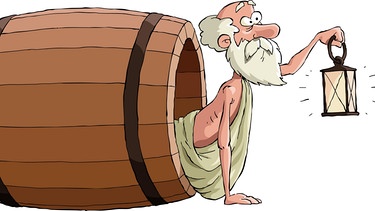 Karikatur: Diogenes in der Tonne | Bild: colourbox.com