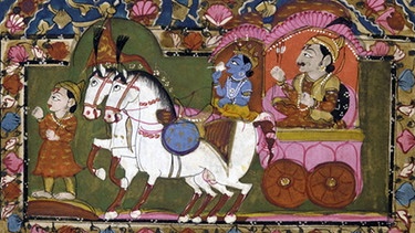 Szene aus der Bhagavad Gita: Gott Krishna und Prinz Arjuna auf dem Schlachtfeld | Bild: picture-alliance/dpa