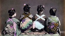 Kolorierte Fotografie von sitzenden Geishas mit dem Rücken zur Kamera. | Bild: picture alliance / Photo12/Ann Ronan Picture Library