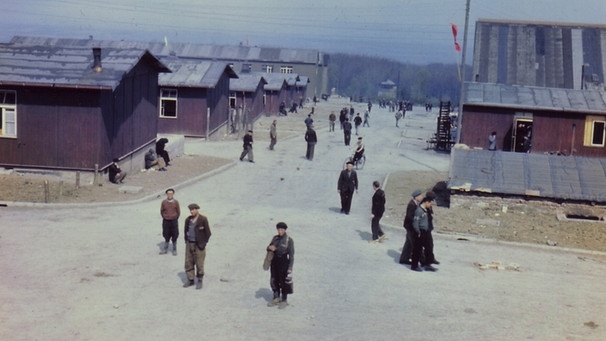Befreite Häftlinge auf der Lagerstraße | Bild: Sammlung Gedenkstätte Buchenwald