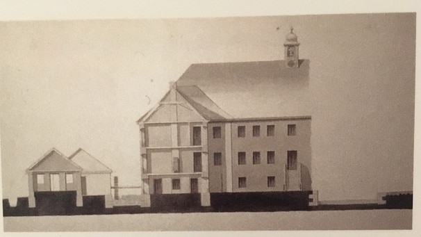 Gebäude des Lohrer Manufakturbetriebes. Zeichnung um 1800 | Bild: BR