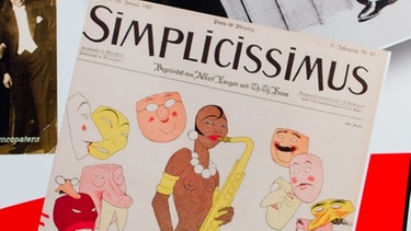 Zeitschrift mit Simplicissimus-Schriftzug und nackter Schwarzafrikanerin mit Saxophon | Bild: picture-alliance/dpa