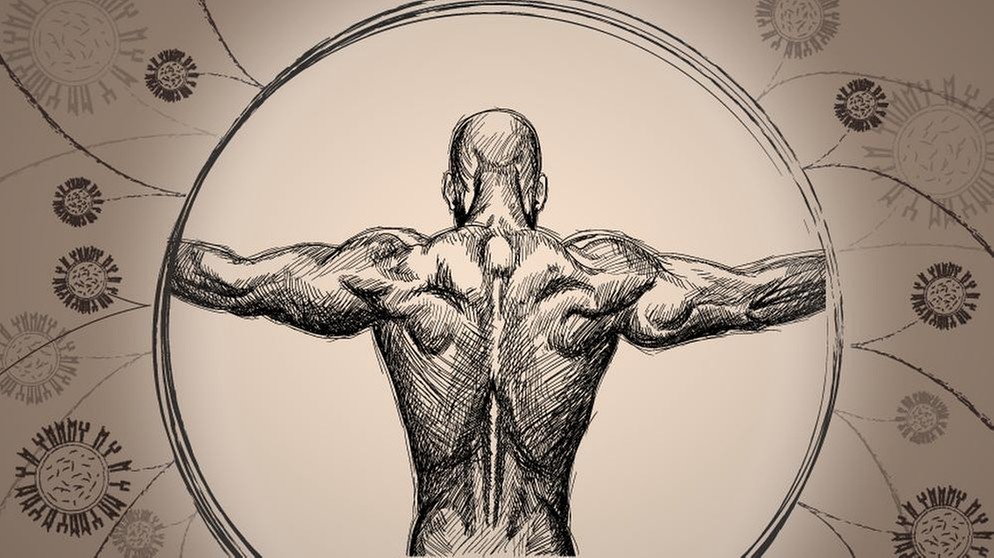 Illustration: Der Rücken eines Mannes in einem Schutzkreis, durch den Viren abgewehrt werden | Bild: colourbox.com; Montage: BR