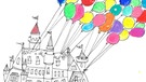 Skizze: Utopie - Luftschloss wird von bunten Ballons davongetragen | Bild: Petra Herrmann