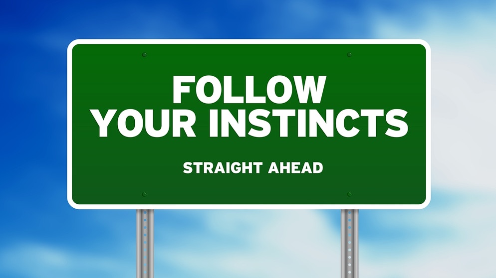 Schild auf dem "Follow your instincts" steht | Bild: colourbox.com