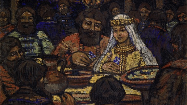 Hochzeit des Großfürsten Wladimir I. Swjatoslawitsch mit Anna, der Schwester des byzantinischen Kaisers Basileios II. (Gemälde um 1920/30 von Michail N. Jakowlew) | Bild: picture-alliance/dpa