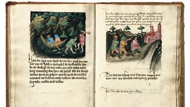 "Fischdienst", aus "Urbar der Veste Rheinfelden" (Schweiz) mit zahlreichen Illustrationen verschiedener an die Grundherrschaft zu leistenden Abgaben. Aquarelle, um 1410 | Bild: picture-alliance/dpa