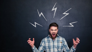 Wütender Mann mit aufgemalten Blitzen über dem Kopf | Bild: colourbox.com