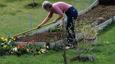 Eine Frau bereitet zur Frühlingszeit ein Beet in ihrem Garten für die Aussaat oder Bepflanzung vor. | Bild: picture-alliance/dpa