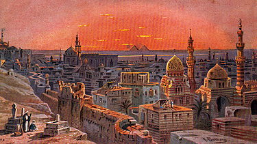 Kairo um 1900 mit Blick über den Nil zu den Pyramiden von Gizeh | Bild: wikimedia, Wolfgang Sauber