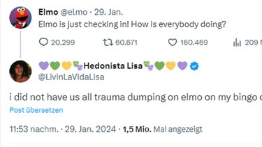 Screenshots Tweets zu Elmo checking in | Bild: X