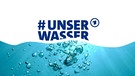 Schriftzug blau auf weiß: #UNSERWASSER, dahinter das Logo von Das Erste. Darunter eine Wellenförmige Linie, unter der Wasser und Luftblasen zu sehen sind. | Bild: ARD