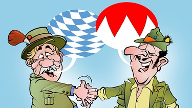 Illustration: "Bayer und Franken begrüßen sich in Ihrem Dialekt"! | Bild: colourbox.com; Montage: BR/Renate Windmeißer